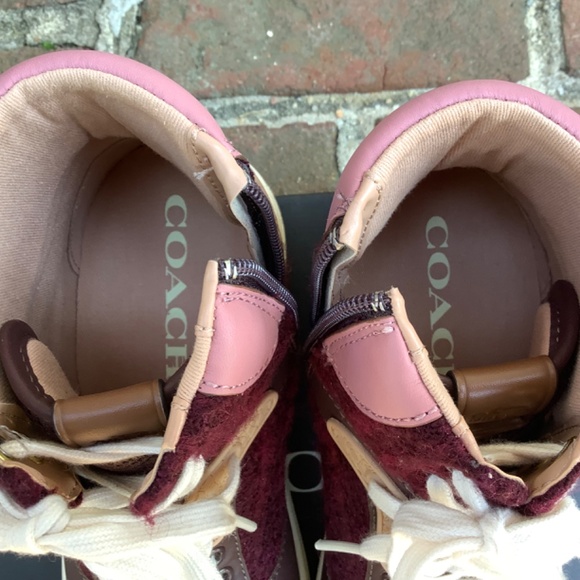 COACH High Top Sneakers C220 Tweed Oxblood/True Pink SZ 9 - Picture 7 of 15
